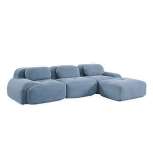 English Elm L-shaped Modular Corduroy Sectional Sofa Ergonomic Low Profile Living Room Seating Blue W714S01249