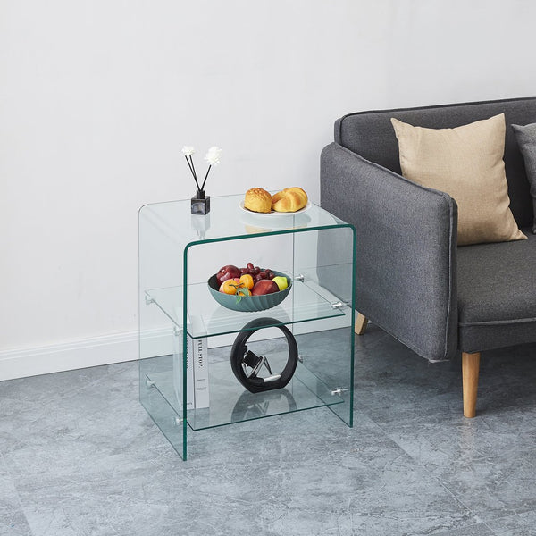 English Elm 2 Tempered Clear Bent Glass SideTable – Waterproof, Stackable Transparent End Table for Home, Office Events W1718P233037