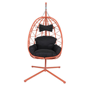 English Elm Hanging Egg Chair Wicker Swing with Stand Ergonomic Cradle for Patio or Bedroom T5880P497580