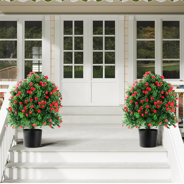 English Elm 2-pack Artificial Rose Topiary Ball Trees Uv Resistant Lifelike Blooms for Patio Entryway W2181P362938
