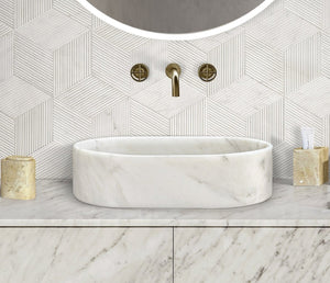 English Elm White Natural Marble Vessel Sink - Semi-Polished Elegance, Durable Design For Luxurious Bathrooms W1696P333273-GIGA