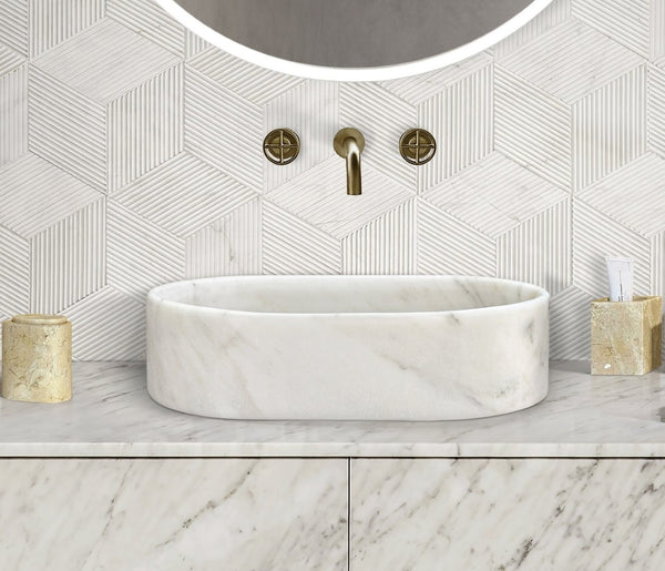 English Elm White Natural Marble Vessel Sink - Semi-Polished Elegance, Durable Design For Luxurious Bathrooms W1696P333273-GIGA