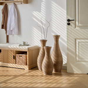 English Elm 3-piece modern PVC floor vase set with tall standalone racks for artificial branches and decor accents Beige W2796P261494