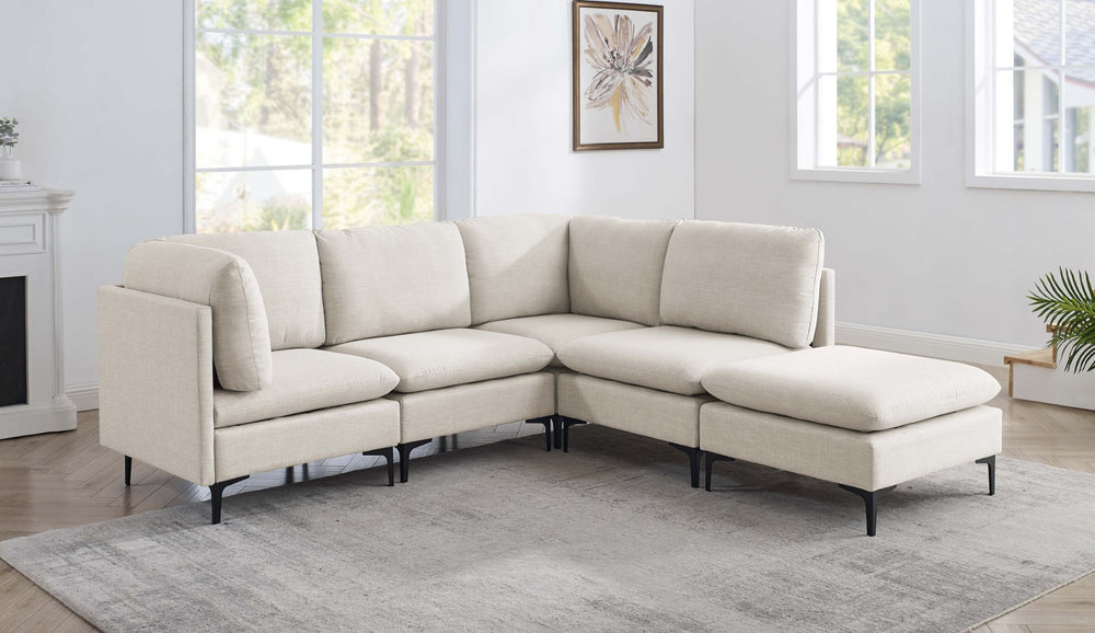 English Elm Linen Upholstered Modular Sectional Sofa with Tall Black Metal Legs for Living Room Almond B2748S00100
