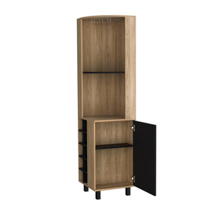 English Elm Ash Corner Bar Cabinet - 1-Door Corner Wine & Spirits Storage Cabinet with Glass Racks, Melamine Finish, Space-Savong Host Station B062S00560