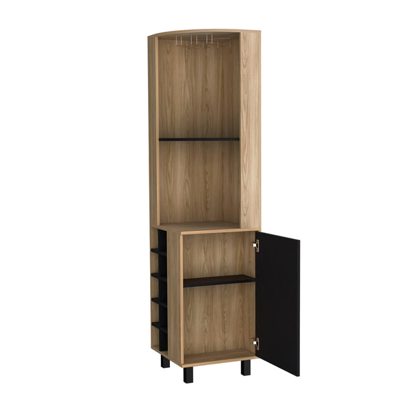 English Elm Ash Corner Bar Cabinet - 1-Door Corner Wine & Spirits Storage Cabinet with Glass Racks, Melamine Finish, Space-Savong Host Station B062S00560