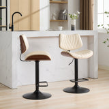 English Elm Walnut Bentwood Bar Stools Mid Century Modern Adjustable Counter Height Black Leather Upholstered 360°Swivel Bar Chairs For Kitchen Island/Dining Room/Cafe, 1 Chair/1Carton,Beige