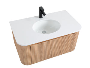English Elm Arcora 36 Inch Wall Mounted Floating Bathroom Vanity With Curved Sink, Soft Close Drawer & Modern Design W3235P336190