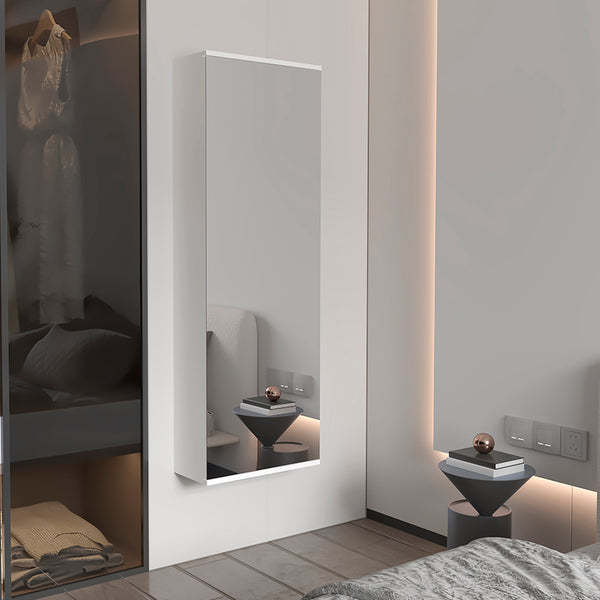 English Elm Montauk Wall-Mounted 5-Shelf Shoe Cabinet with Full-Length Mirror Door Light Grey, Space-Saving Design B06280104