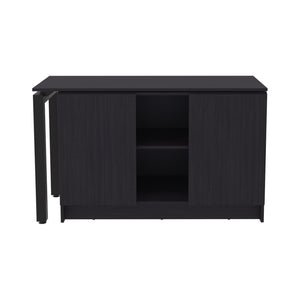English Elm Desk Rotating L-Shape 28.5" H Black Wengue Corner Workstation with 2 Doors, 5 Shelves & Legs B097S00200