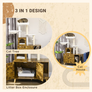 English Elm PawHut Space Capsule Covered Cat Litter Box with Removable Tray, Front Door Access & Odor Control Rustic Brown W2225P229568