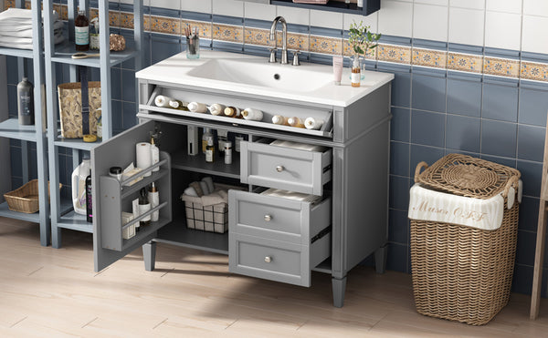 English Elm 36'' Modern Bathroom Vanity With Durable Sink, 2 Drawers & Tip-Out Tray For Stylish Storage Solutions N710S136004E