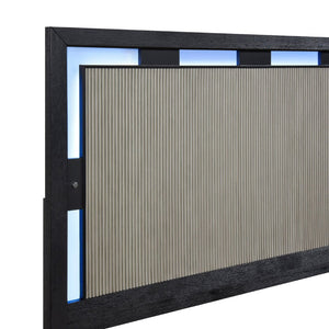 English Elm Contemporary Reeded Panel Platform Bed with Led Backlit Headboard for Modern Bedrooms B011S02288