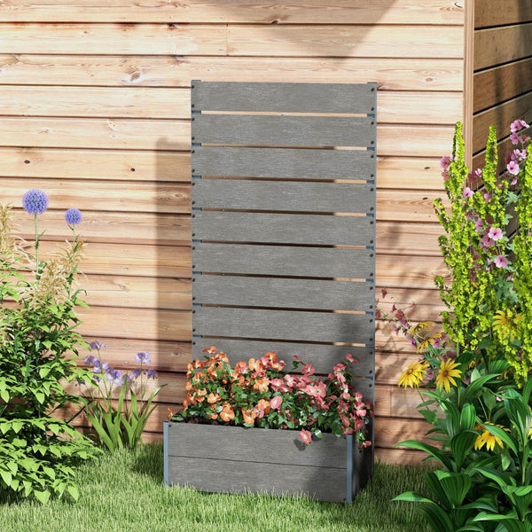 English Elm Outsunny Raised Planter Box with Vertical Trellis Composite Wood Outdoor Patio Garden Gray W2225P174437