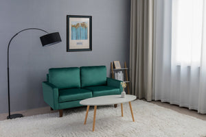 English Elm LOVESEAT,GREY Plush Microfiber Two-Seater Sofa with High-Density Foam, Solid Wood Frame, Durable Comfort Green B205P249006