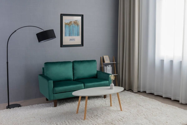 English Elm LOVESEAT,GREY Plush Microfiber Two-Seater Sofa with High-Density Foam, Solid Wood Frame, Durable Comfort Green B205P249006