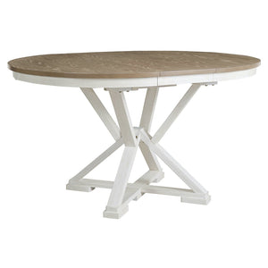 English Elm Trexm Retro Extendable Round Dining Set with Four Linen Upholstered Chairs Rubberwood Brown + Antique White ST000141AAD-2026