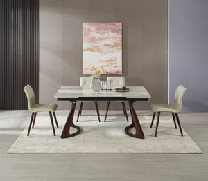 English Elm 1+6 Sintered Stone Extendable Dining Table Seats Six with Steel Base Modern W5630S00005