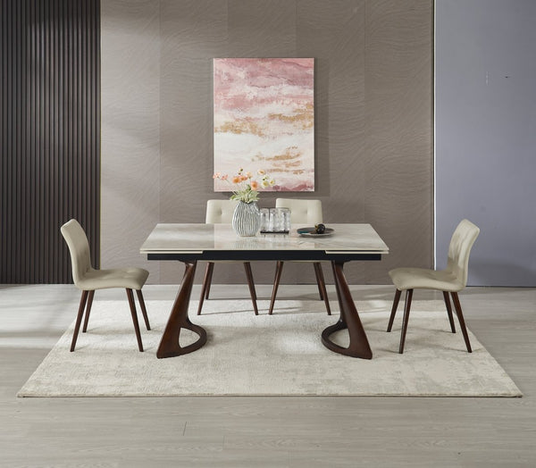 English Elm 1+6 Sintered Stone Extendable Dining Table Seats Six with Steel Base Modern W5630S00005