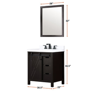 English Elm Brown Bath Vanity with Cultured Marble Top, Matte Black Faucet, Scratch-Resistant Surface, 28" Mirror Included B2731S01336