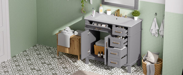English Elm 36" Gray Modern Bathroom Vanity with Ceramic Sink, Solid Wood Frame, Soft-Close Doors & 4 Drawers N729P253935E