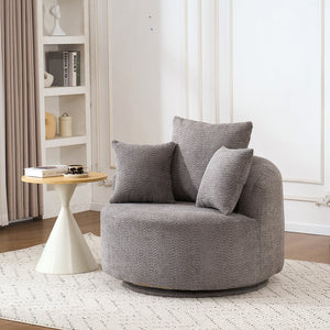 English Elm 360° Swivel Chair upholstered barrel accent chair with plush high-resilience foam and pillows for comfort Gray W2231P261425