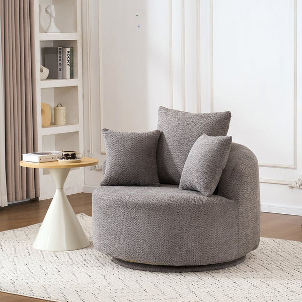 English Elm 360° Swivel Chair upholstered barrel accent chair with plush high-resilience foam and pillows for comfort Gray W2231P261425
