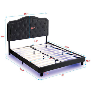English Elm Upholstered Queen Bed Black Velvet Tufted Headboard with Led Ambient Lighting W311P237227