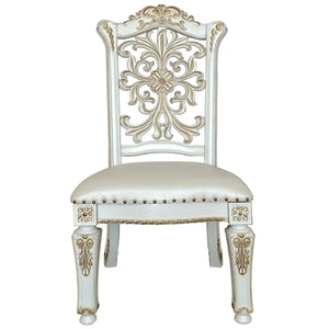 English Elm Ivory Floral Nailhead Side Chair Set of 2 — PU Upholstered Comfort, Antique Pearl Wood Trim Elegance B062P209285