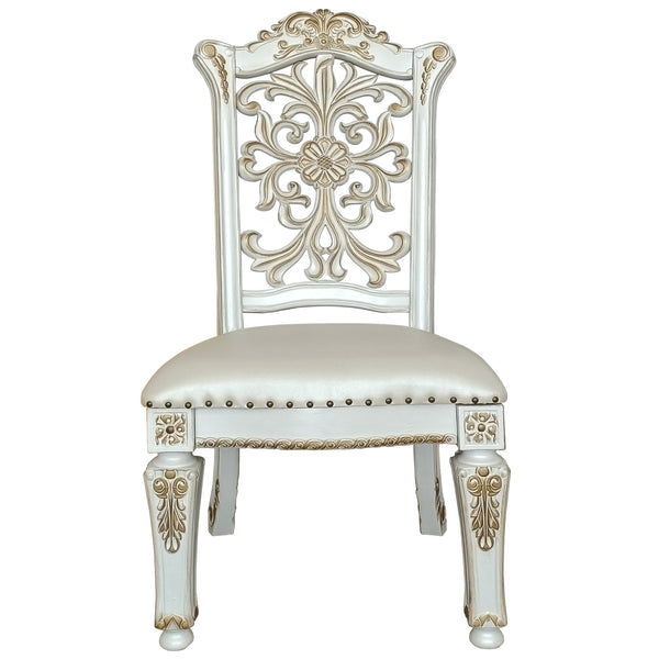English Elm Ivory Floral Nailhead Side Chair Set of 2 — PU Upholstered Comfort, Antique Pearl Wood Trim Elegance B062P209285