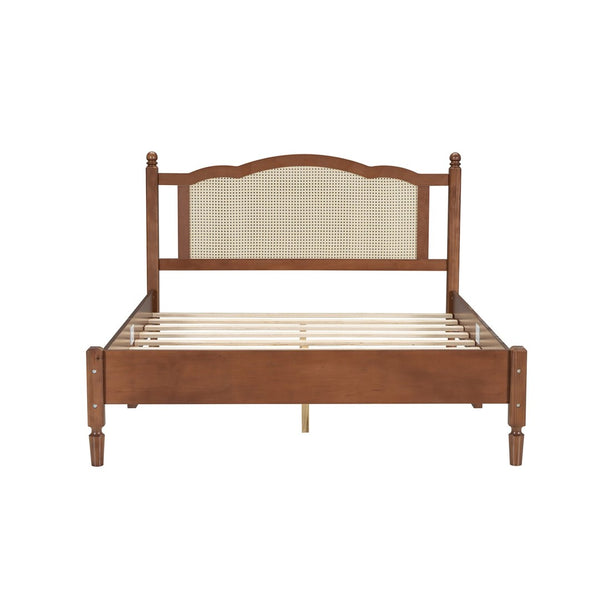 English Elm Queen Arched Rattan Headboard Platform Bed Matte Pine Frame No Box Spring Needed Walnut N733P180013D