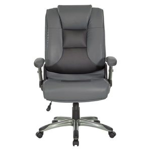 OSP Home Furnishings Exec Bonded Leather Office Chair with Lumbar Support Flip Arms and Pneumatic Height Adjust ECH52607-EC42