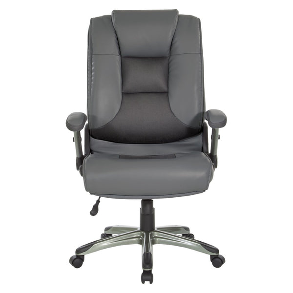 OSP Home Furnishings Exec Bonded Leather Office Chair with Lumbar Support Flip Arms and Pneumatic Height Adjust ECH52607-EC42