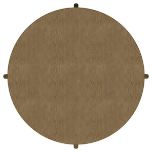 English Elm Benson Round Coffee and End Table Set with Brass Legs Rattan Shelf Accent Sand B062S01402