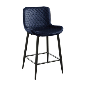 English Elm Set of 2 Counter Height Chairs with Diamond Stitch Velvet Upholstery and Sleek Black Metal Legs, 24" Seat Blue 21 L x 20.25 W x 24 H B011P234286