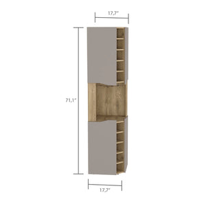 English Elm Obregon Corner Bar Cabinet with Ten Slot Wine Rack and Stemware Storage in Warm Neutral B200S00391