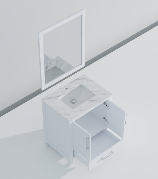 English Elm White Bath Vanity Set With Carrara Marble Top & Mirror – Elegant Design, Soft-Close Storage Solutions B2731S00671-GIGA