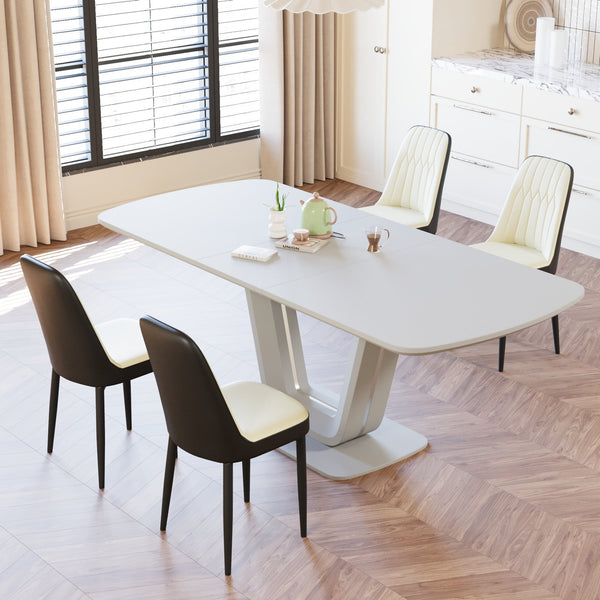English Elm 62.99-78.74" Expandable Dining Table Set For 2-8 With 4 Pu Chairs - Modern, Space-Saving Design! W2189S00715