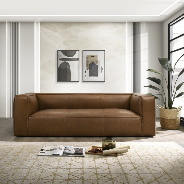 English Elm Colton Saddle Tan Milled Leather Sofa with Vintage Patina and Solid Wood Frame B183S00223