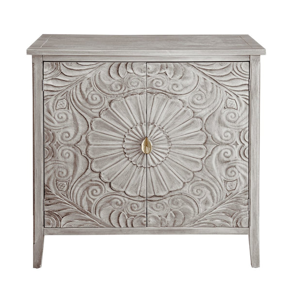 English Elm 2 Door Cabinet with Gold Pattern Handles, Anti-Dump Safety, Non-Slip Feet, Stylish Bedroom Accent (36.23x17.92x10.44) W688P143784