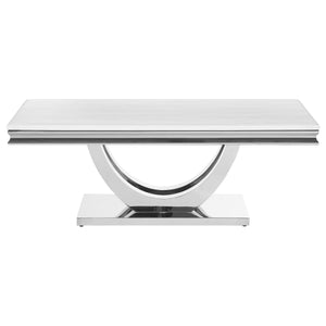 English Elm Durante Rectangular Coffee Table With Faux Marble Top And Chrome U-Shaped Base For Modern Elegance B062S00724