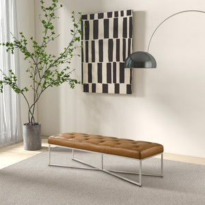 English Elm Harper Full-grain Leather Tufted Bench with Metal Base for Bedroom or Entryway B183P255200