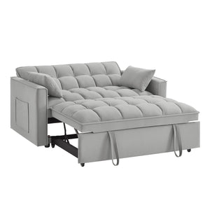 English Elm 4 Loveseat Sofa Bed with Storage Pockets & Armrests, Convertible Pull-Out Sleeper with Wheels, Tufted Comfort and Durable Frame for Small Spaces Gray W2186P166130