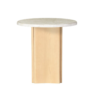 English Elm Qwin Marble Top End Table with Oak Finish — 32mm Marble Surface, Curved Wooden Base, 40lb Capacity B2726S00565