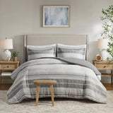 Madison Park Rhodes Farm House 3 Piece Stripe Duvet Cover Set MP12-8374 Grey/Multi