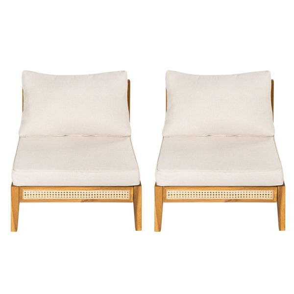 English Elm Christopher Knight Home® - Kirkby Outdoor Armless Single Chair Set Of 2 - Stylish Acacia Wood With Beige Cushions For Patios N775P329071T