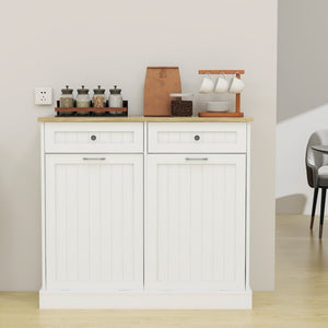 English Elm Two Drawer Tilt Out Trash Cabinet White Mdf Kitchen Storage with Appliance Top W282P160454