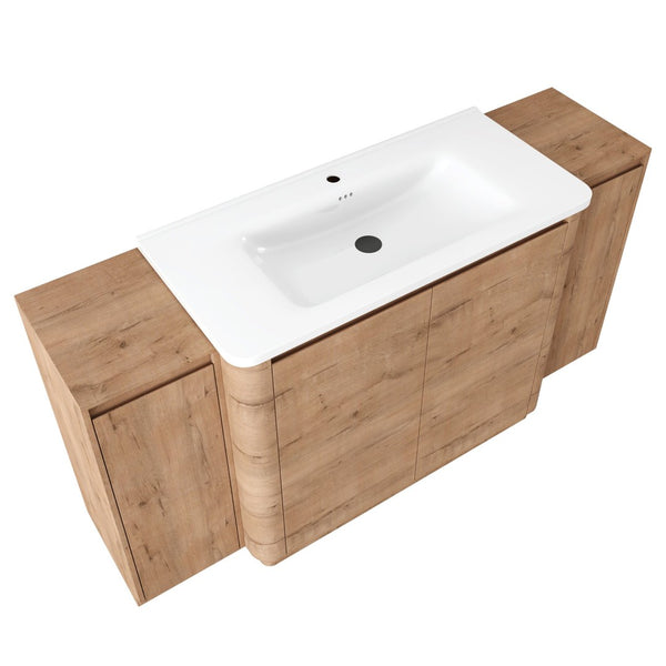 English Elm 64'' Freestanding Bathroom Vanity Oak Melamine Plywood with Ceramic Sink Soft Close W999S00515