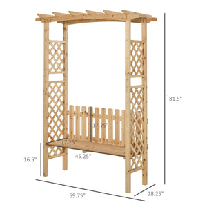 English Elm Outsunny Wooden Garden Arbor with Bench and Trellis for Climbing Vines, 2-Person Outdoor Seating Natural W2225P217549