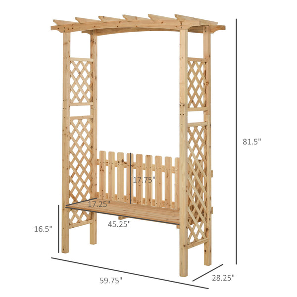 English Elm Outsunny Wooden Garden Arbor with Bench and Trellis for Climbing Vines, 2-Person Outdoor Seating Natural W2225P217549